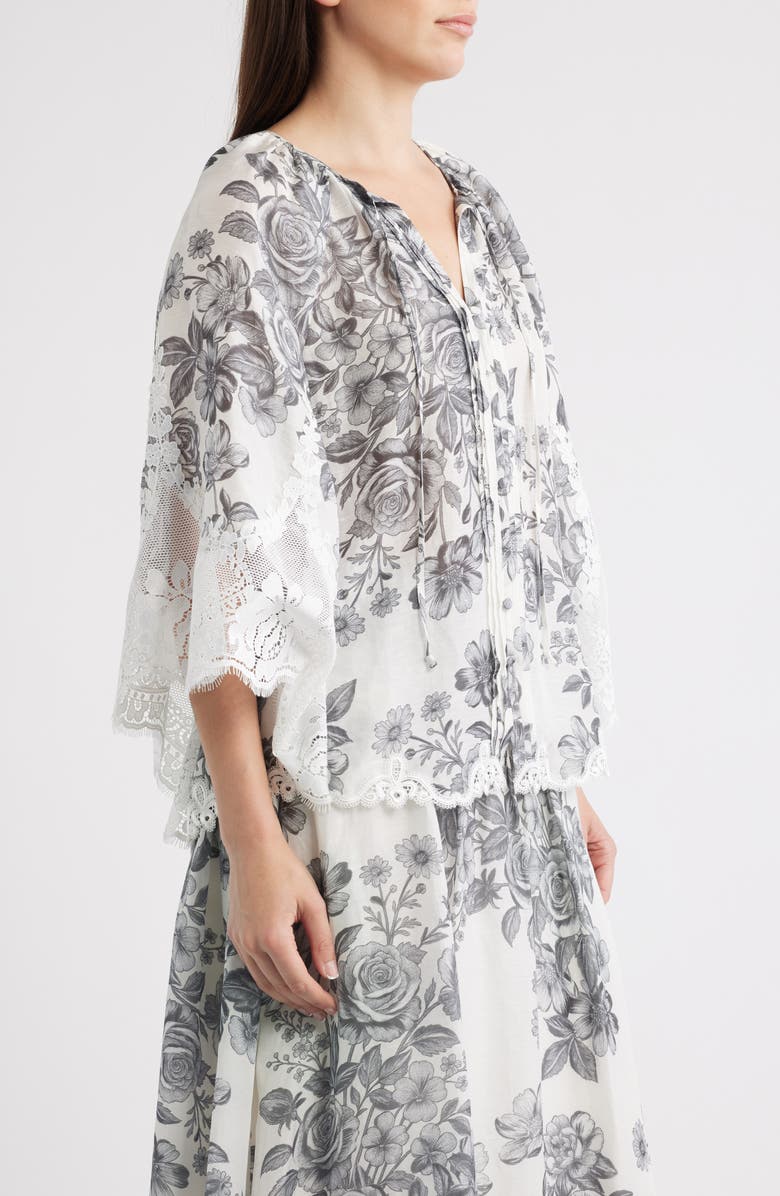 KOBI HALPERIN Paloma Floral Lace Trim Top, Alternate, color, Ivory Multi