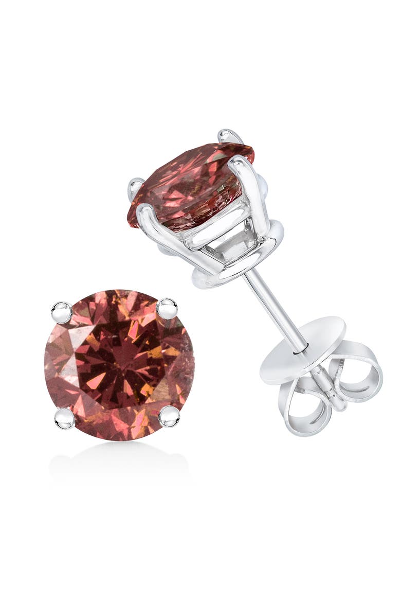 14K Gold 3/4 Cttw Round Pink Diamond Solitaire Stud Earrings, Alternate, color, White