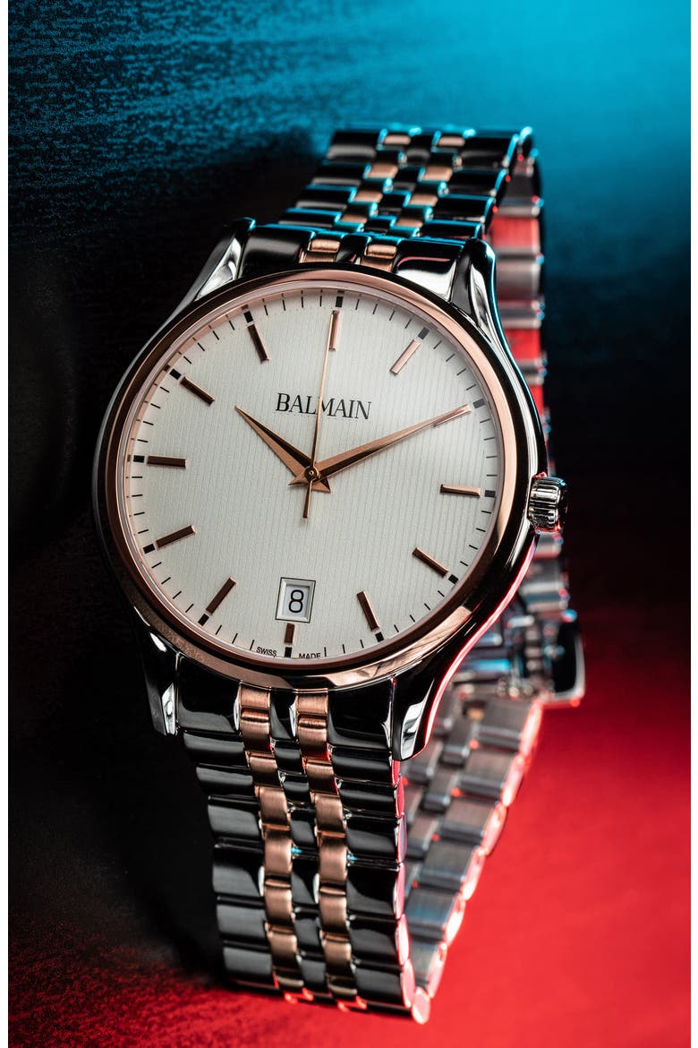 Beleganza Gent Two-Tone Bracelet Watch, 40mm, Alternate, color, STAINLESS STEEL/ ROSE GOLD
