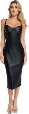 Popilush Shapewear Faux Leather Hourglass Corset Midi Dress