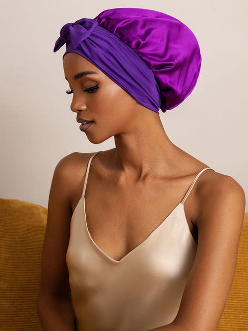 Silksilky Pure Silk Bowknot Tie Bonnet In Purple