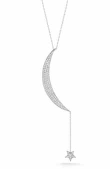 14k Gold Over Silver Moon & Star Pavé Necklace