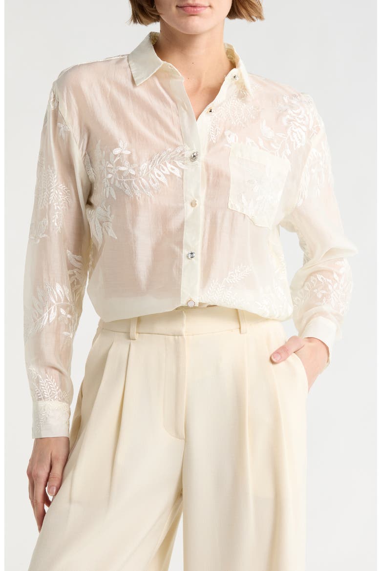Floral Embellished Button-Up Shirt, Main, color, NATURAL