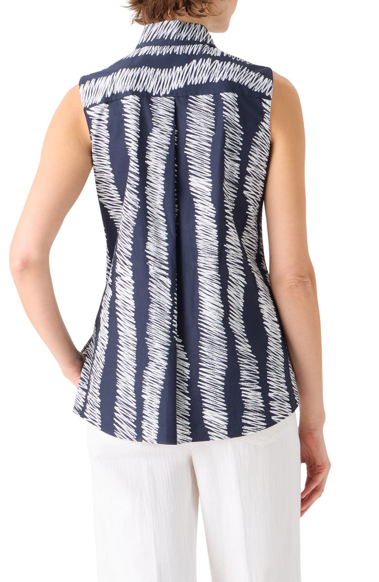 Akris punto Scribble Wave Print Sleeveless Cotton Poplin Button-Up Shirt, Alternate, color, Black-Cream