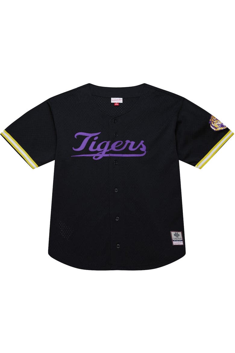 Men's Mitchell & Ness Black LSU Tigers On The Clock Full-Button Fashion Jersey, Alternate, color, Black