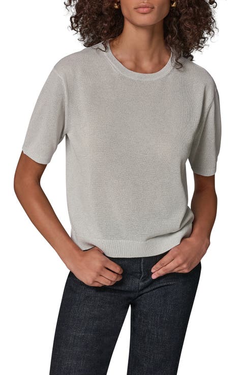 Metallic Relaxed Elbow Sleeve Crewneck Sweater