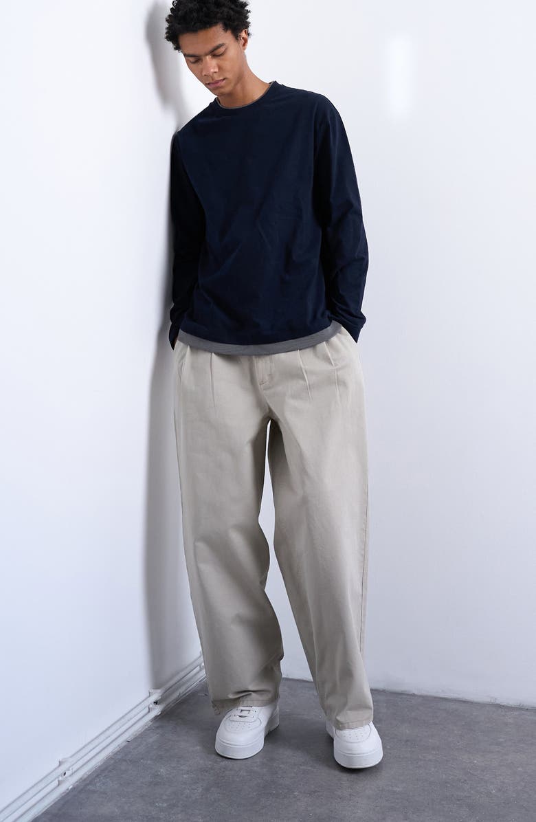 Topman Super Baggy Twill Trousers, Alternate, color, Stone