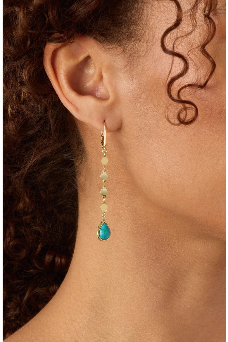 Flat Disc Turquoise Drop Earrings, Alternate, color, TURQUOISE/ GOLD