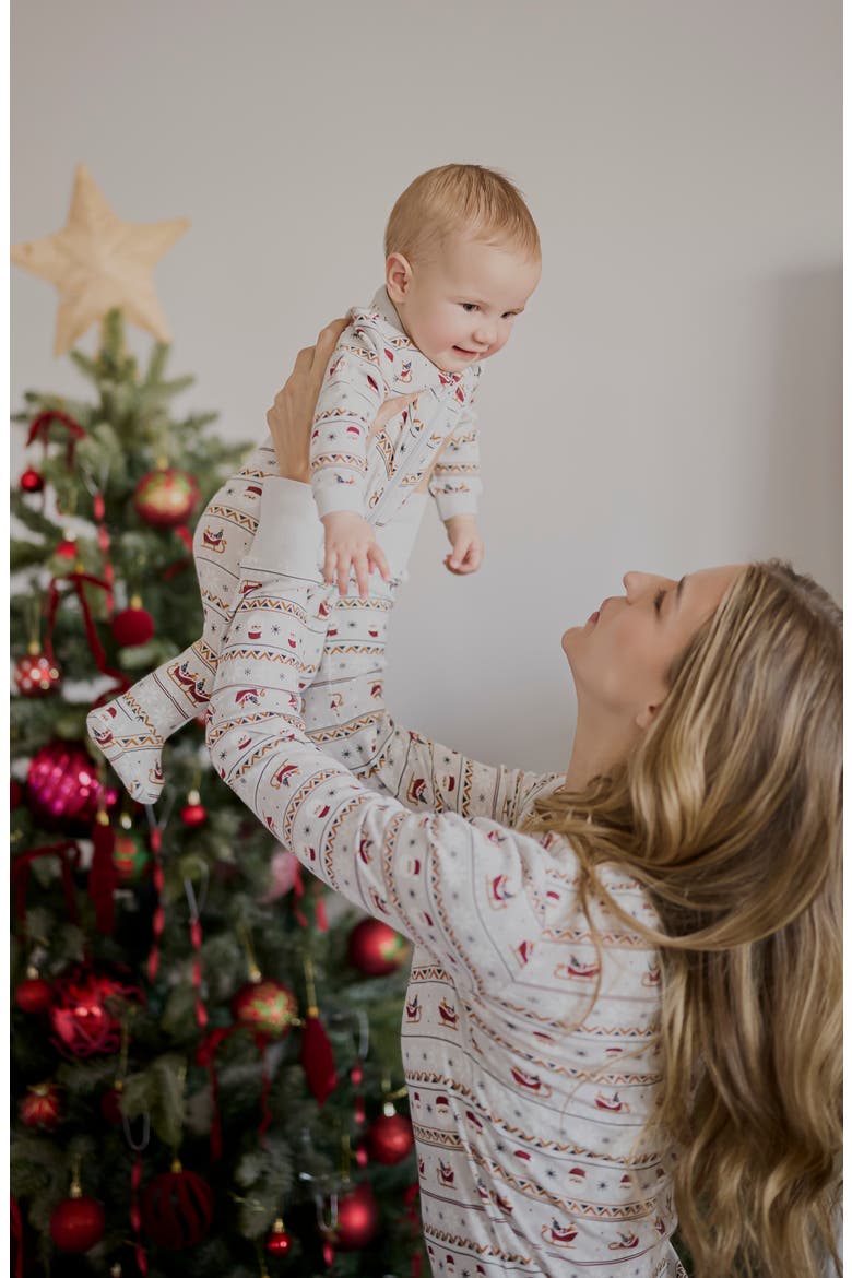 Santa Fair Isle Footed Sleeper, Alternate, color, LIGHT GREY