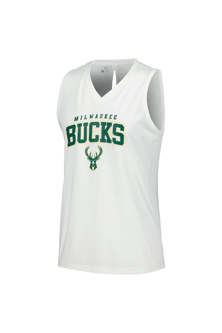 Women's Levelwear White Milwaukee Bucks Paisley Peekaboo Tank Top, Alternate, color, White