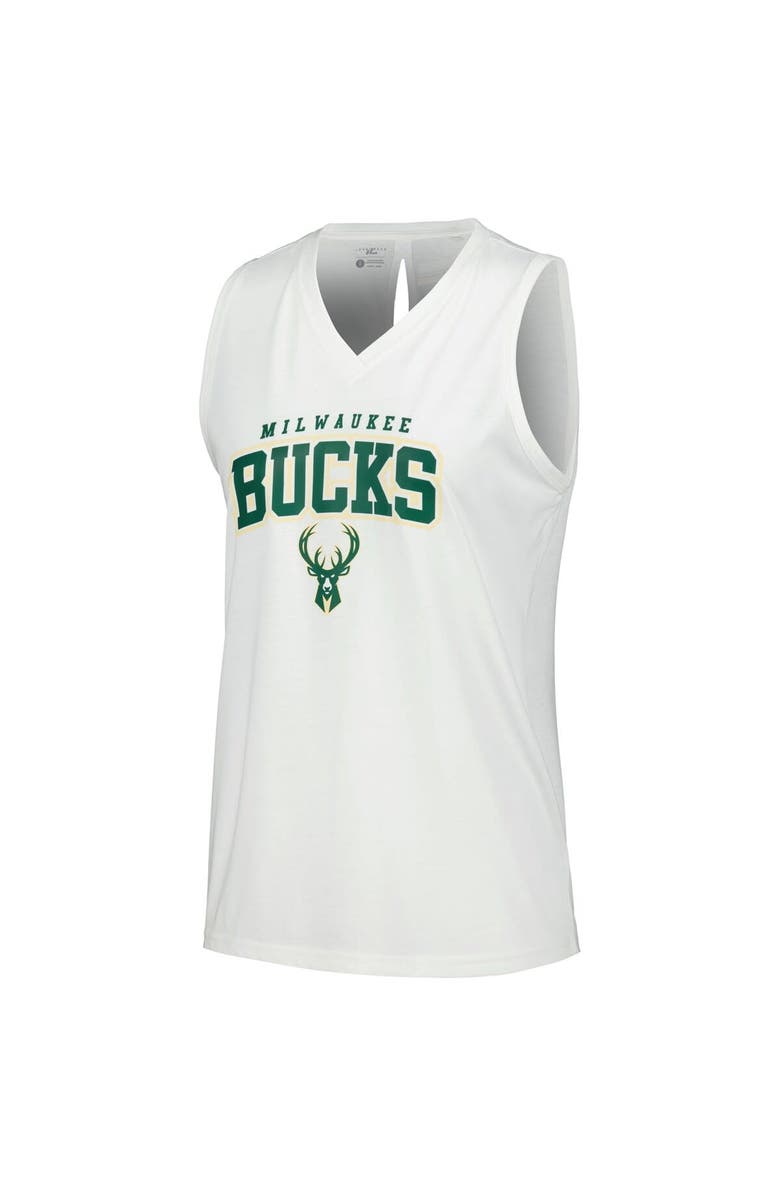 LEVELWEAR Women's Levelwear White Milwaukee Bucks Paisley Peekaboo Tank Top, Alternate, color, White