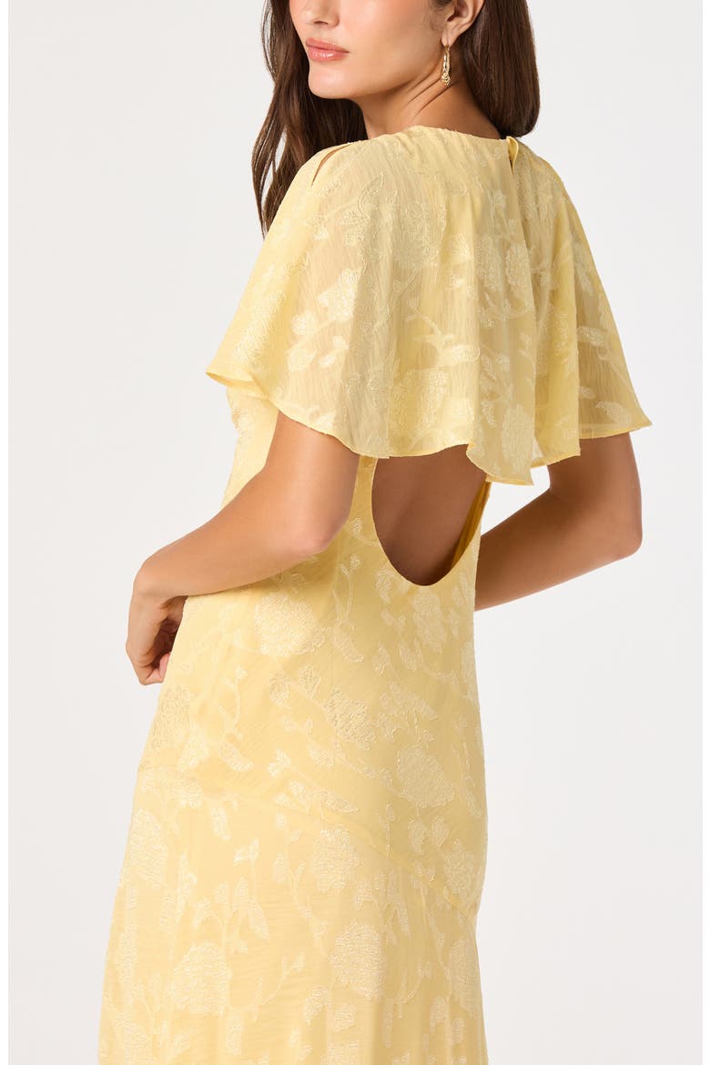 Floral Flutter Sleeve Cutout Back Midi Dress, Alternate, color, YELLOW