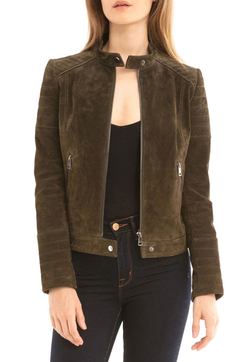 Suede Moto Jacket, Main, color, OLIVE