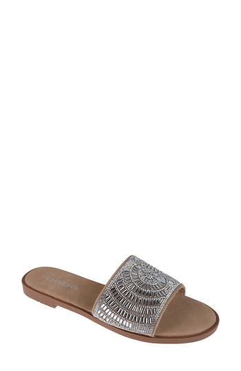 Bebe Rhinestone Slide Sandal In Silver