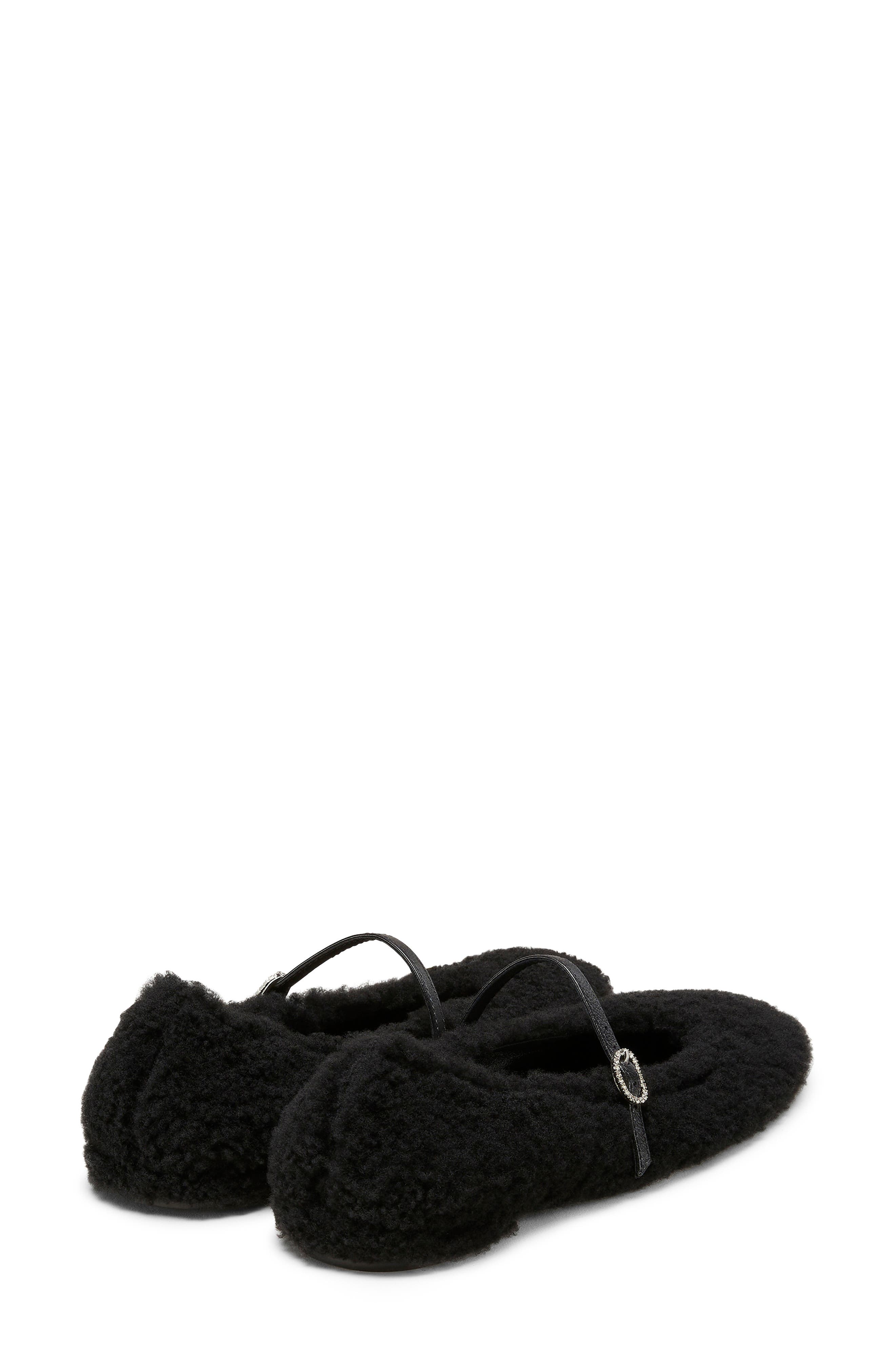 Stuart Weitzman Lennox Genuine Shearling Ballet Flat, Alternate, color, Black