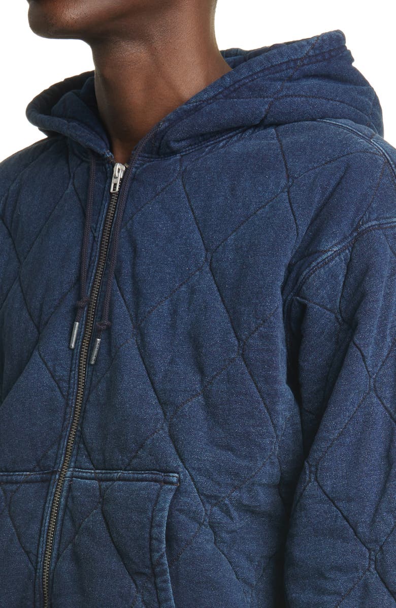 Double RL RRL Indigo Quilted Jersey Hoodie, Alternate, color,