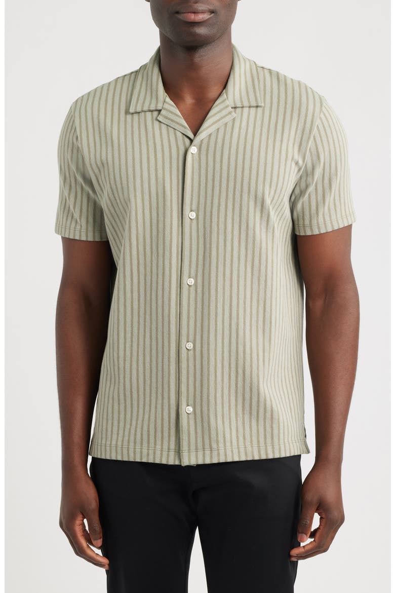 Terra Stripe Cabana Terry Cloth Camp Shirt, Main, color, SAGE/ OCEAN GLASS