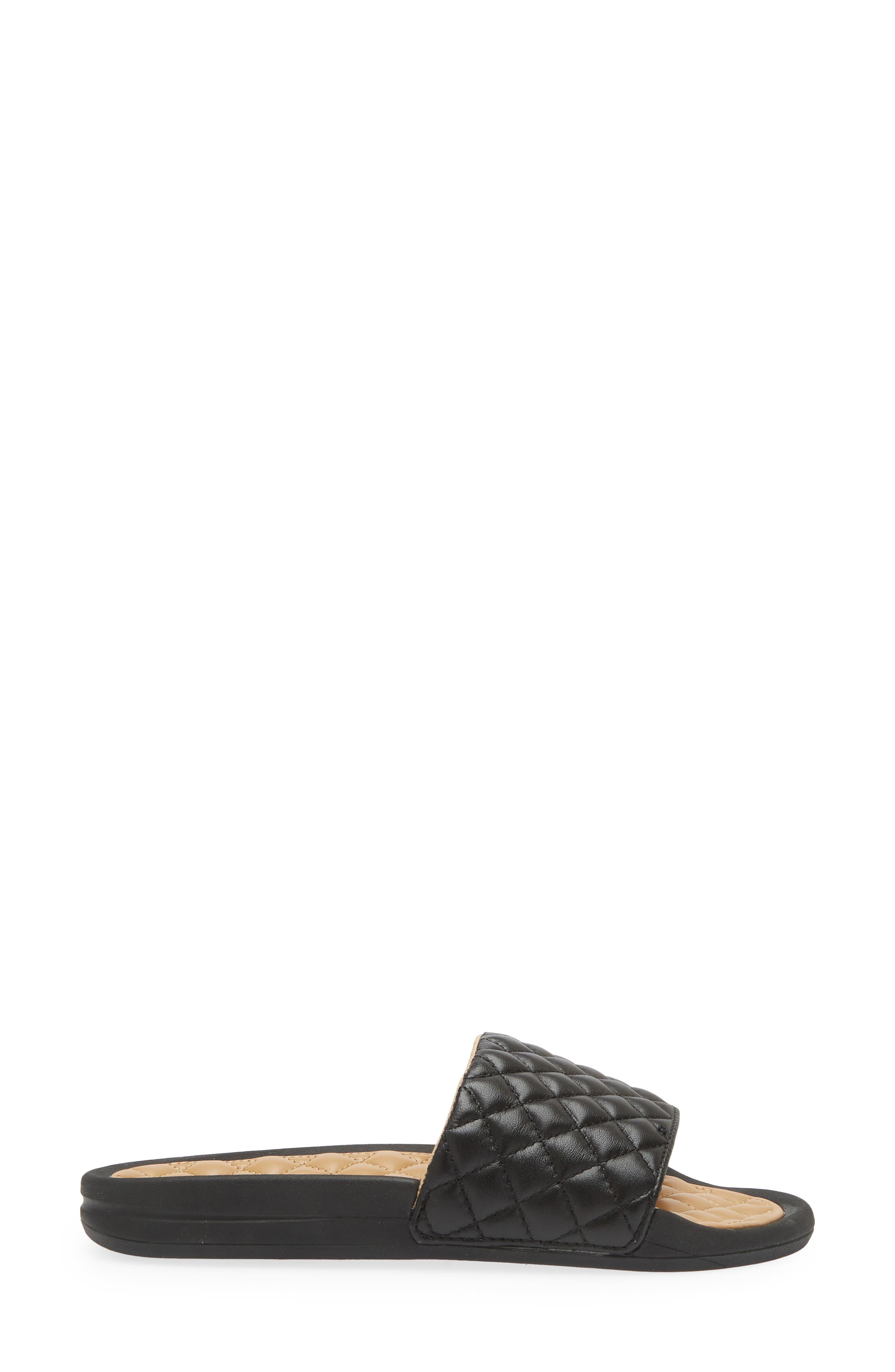 Lusso Quilted Slide Sandal, Alternate, color, BLACK / TAN