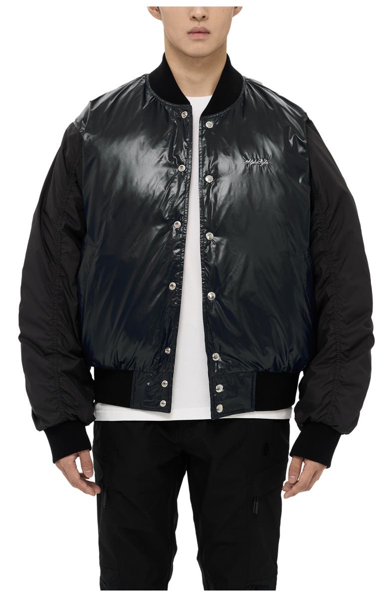 AlphaStyle Hamden Mens Reversible Down Varsity Jacket, Main, color, Black