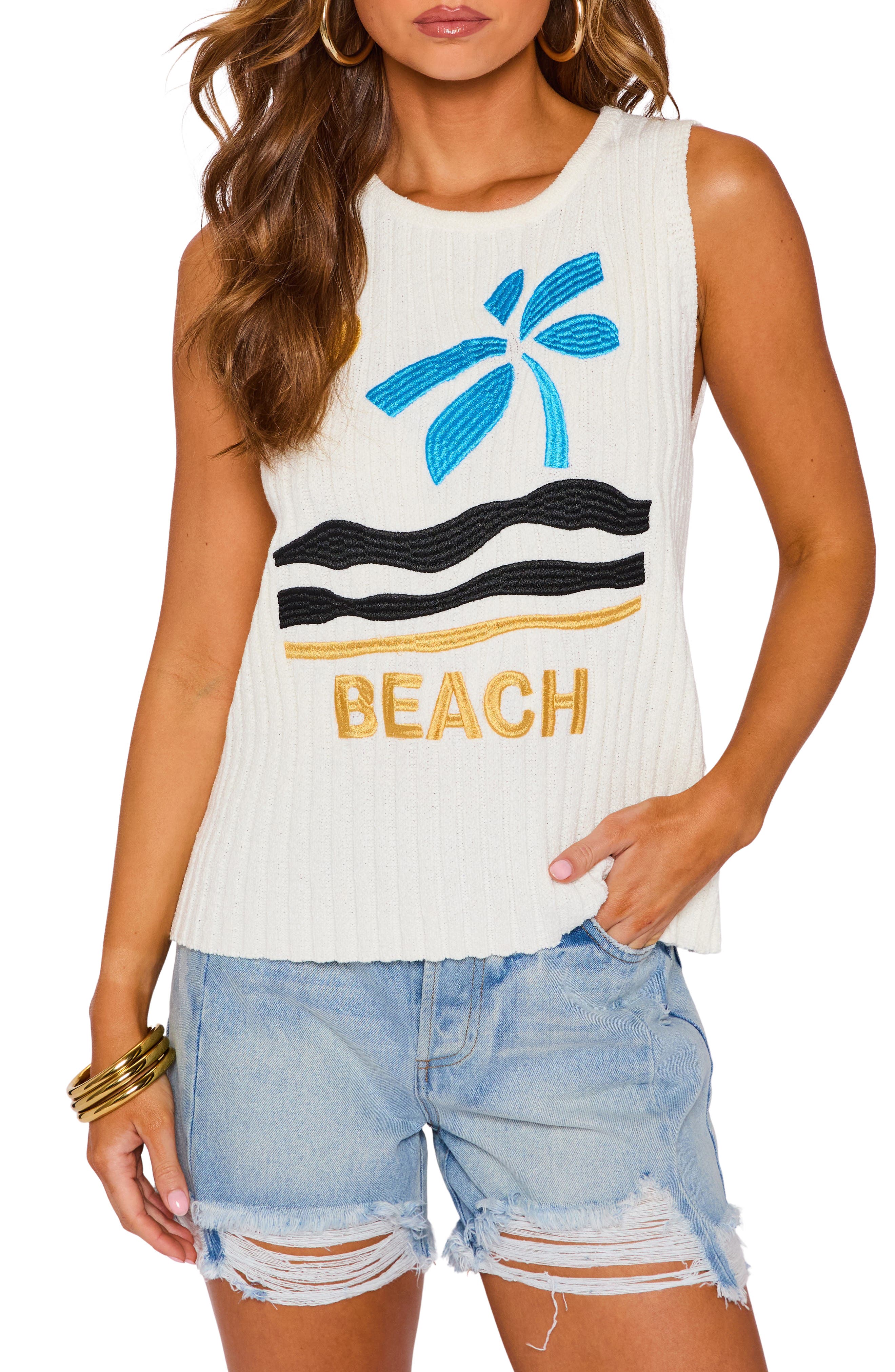 Vici Collection Beach Bound Sleeveless Sweater In White