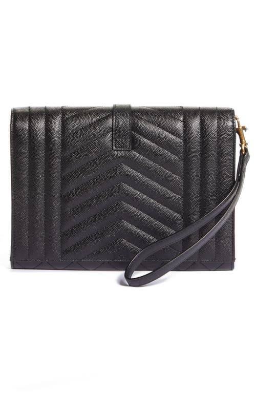 Saint Laurent Monogram Matelassé Leather Clutch In Nero/nero/nero