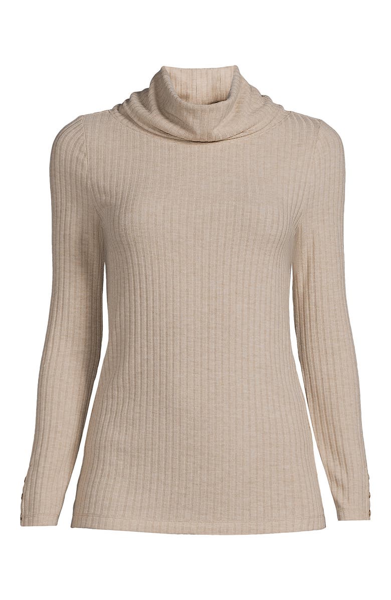 Lands' End Long Sleeve Wide Rib Turtleneck, Alternate, color, Soft Tan Heather