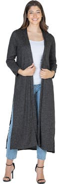 24seven Comfort Apparel Long Duster Open Front Knit Cardigan