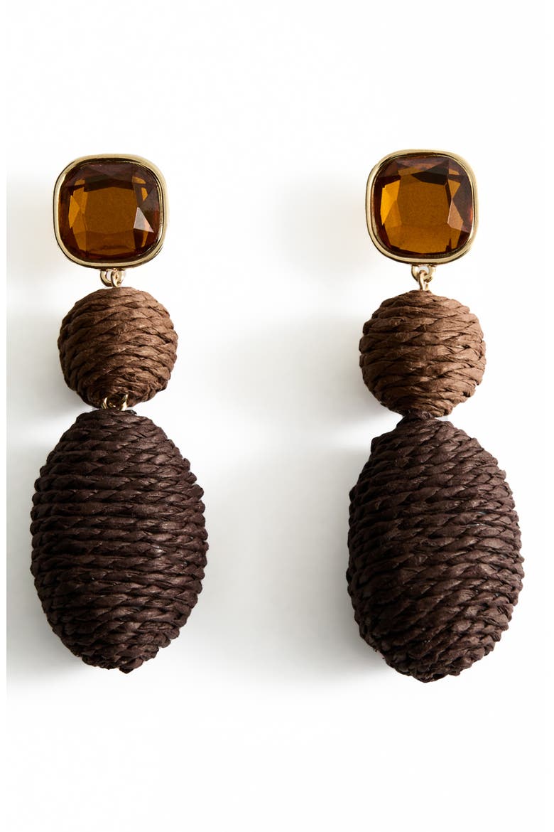Raffia Drop Earrings, Main, color, BROWN