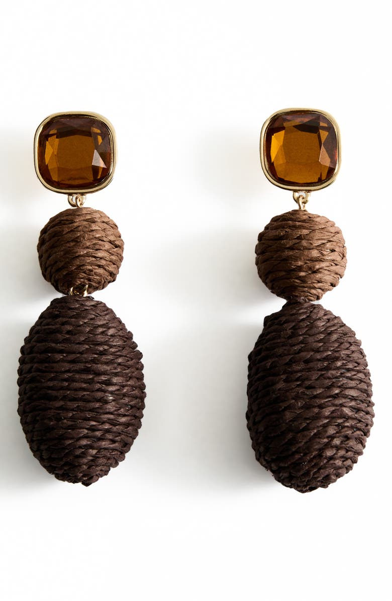 MANGO Raffia Drop Earrings, Main, color, Brown