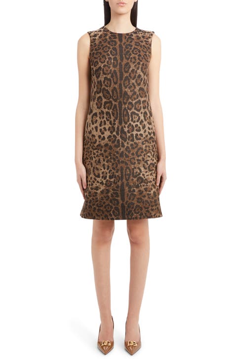 Dégradé Leopard Print Wool Blend Shift Dress