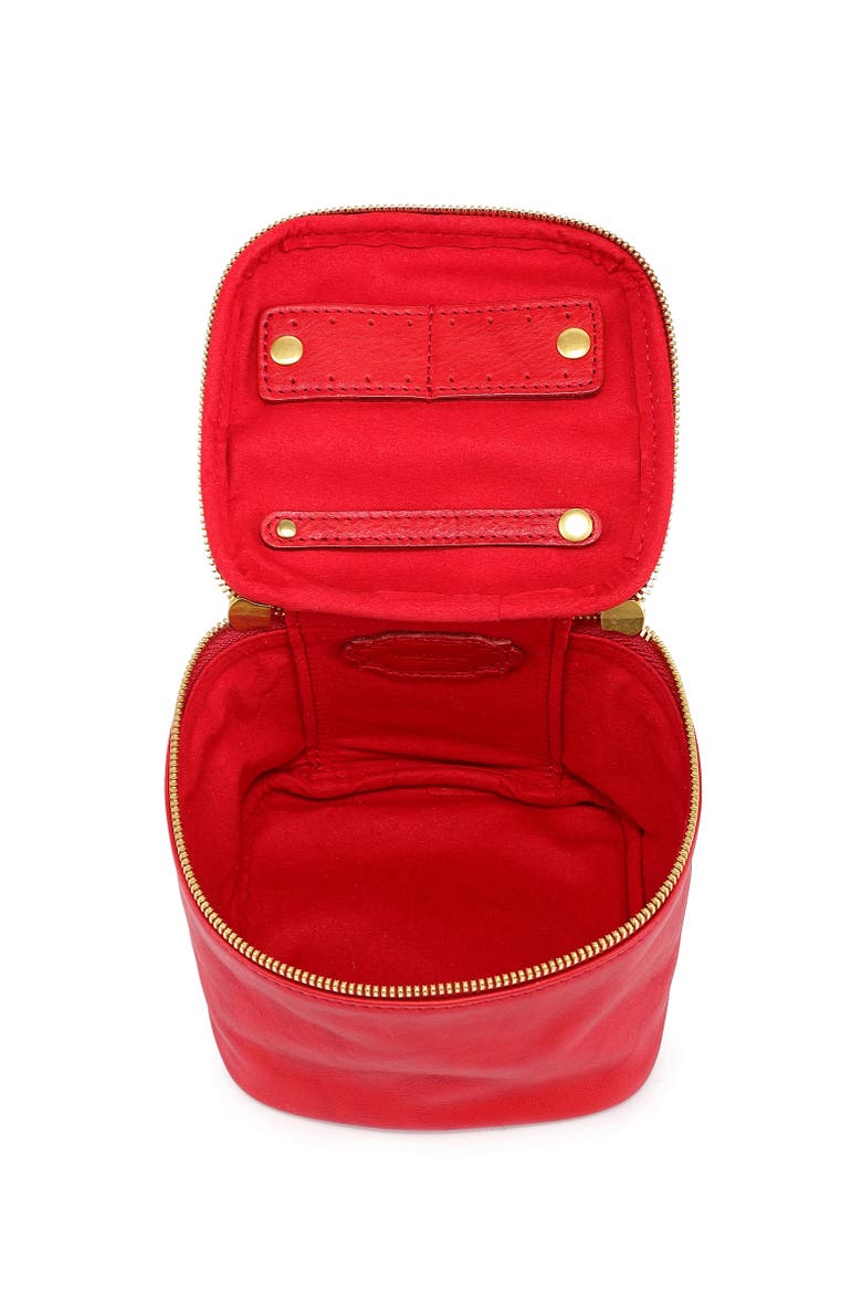 Celosia Genuine Leather Cube Jewelry Case, Alternate, color, Red