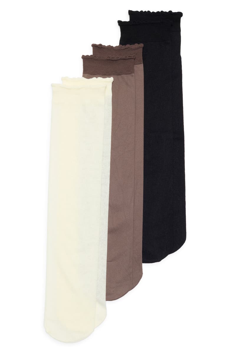 NORDSTROM RACK Assorted 3-Pack Sheer Anklet Socks, Main, color, Beige/ Ivory/ Black Multi