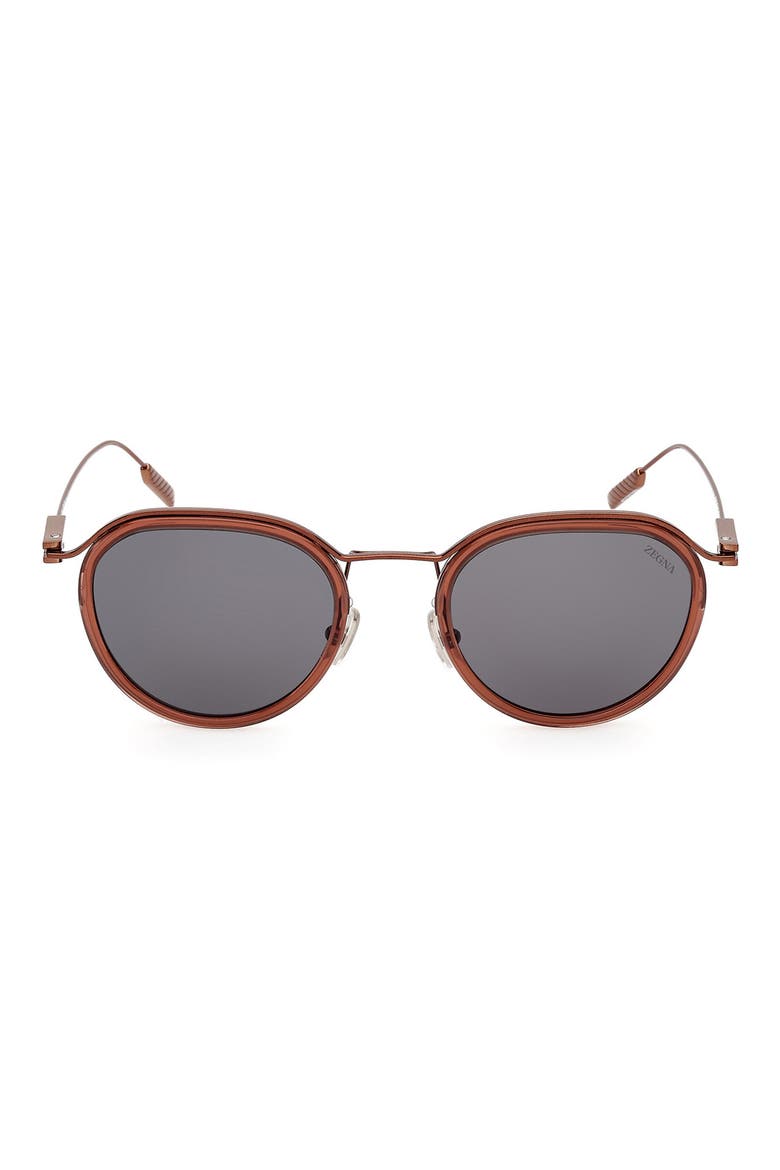 51mm Round Sunglasses, Main, color, SHINY LIGHT BROWN / SMOKE