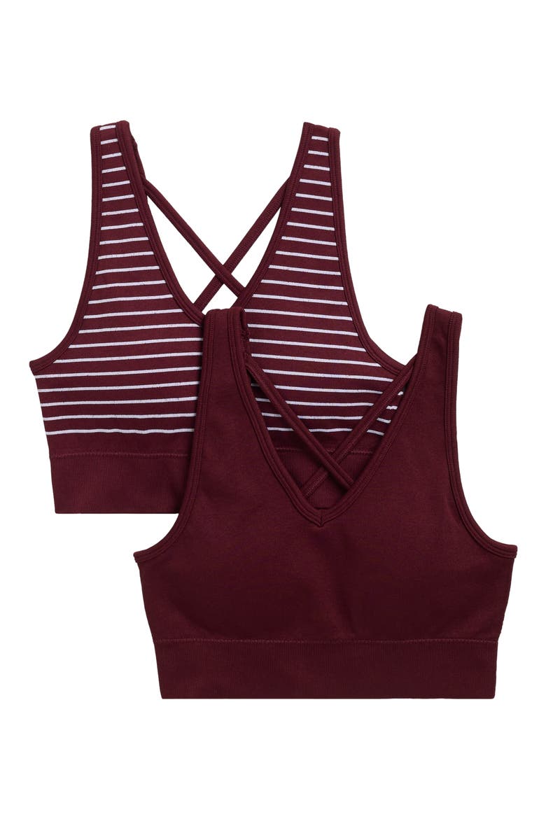 2-Pack Esme V Neck Seamless Sports Bras, Main, color, WINDSOR WINE/ SUGAR SWIZZLE