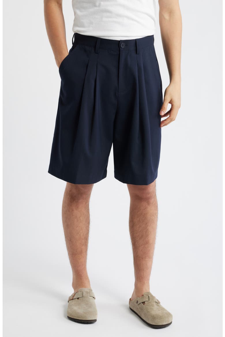 Pleated Shorts, Main, color, DARK NAVY