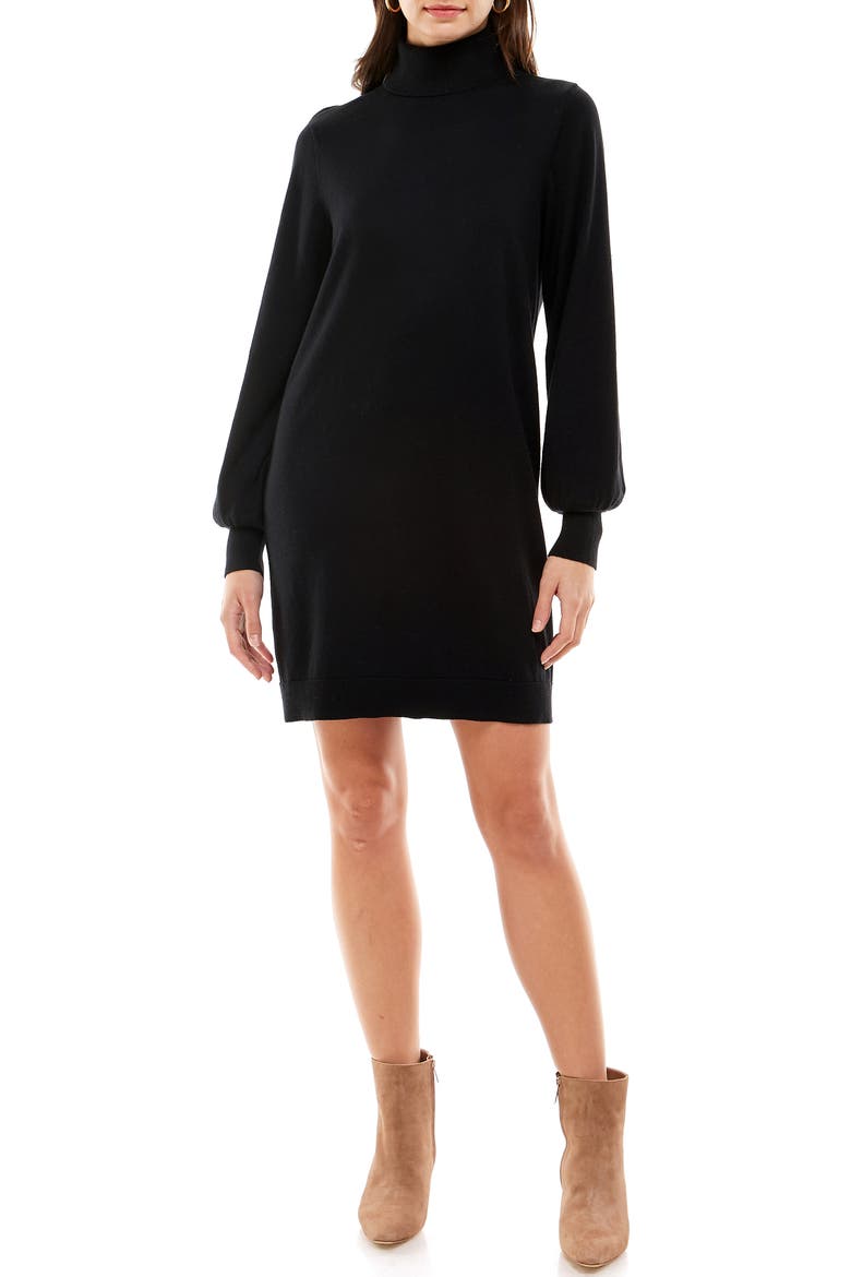 Morela Long Sleeve Turtleneck Sweater Dress, Main, color, BLACK