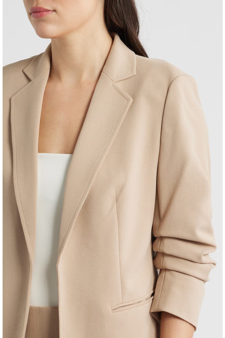 Scrunch Sleeve Open Front Jacket, Alternate, color, LATTE