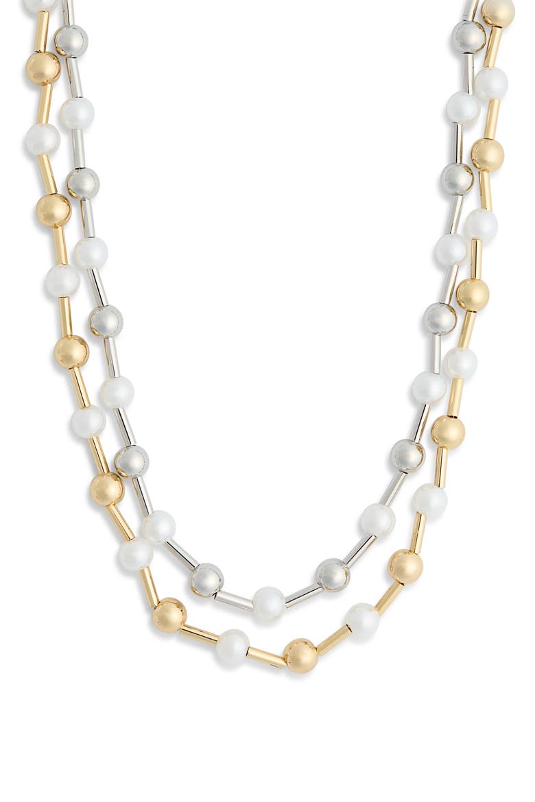 Set of 2 Faux Pearl Beaded Necklaces, Main, color, GOLD/SILVER