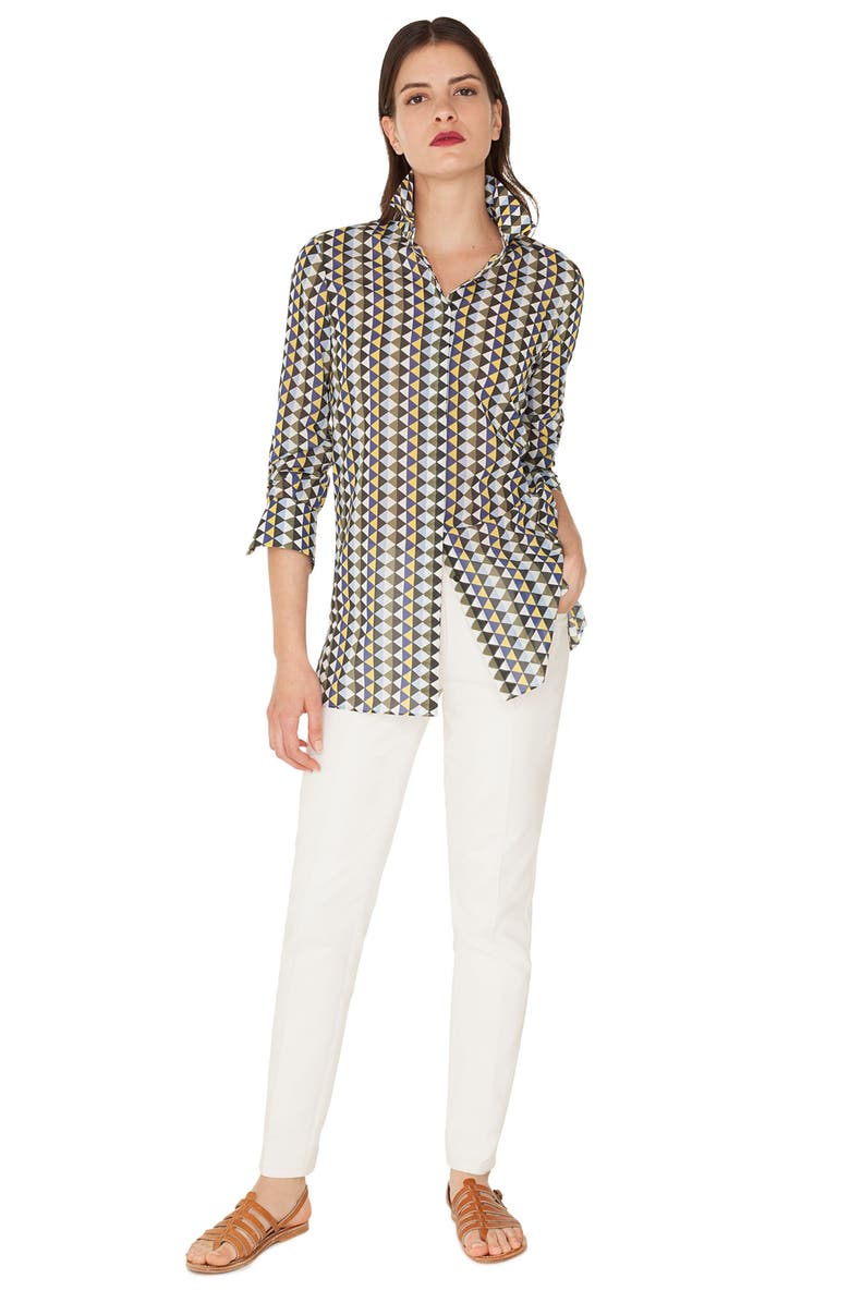 Akris Diamond Print Cotton Voile Tunic Blouse, Main, color,