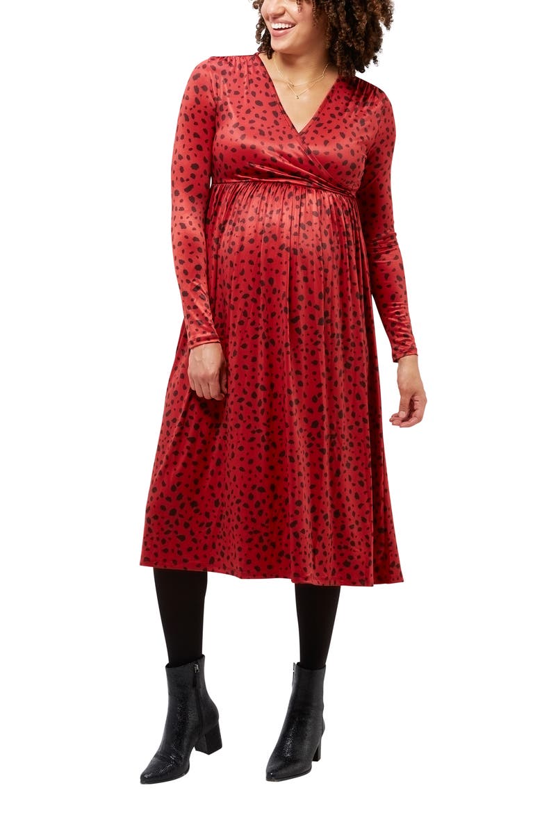 Augusta Print Long Sleeve Maternity/Nursing Dress, Main, color, RUSSET ABSTRACT DOT