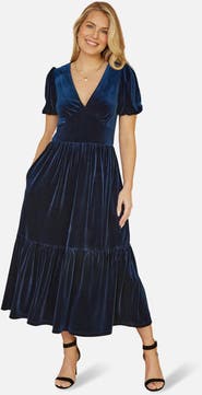 Yumi Velvet V-Neck Midi Dress
