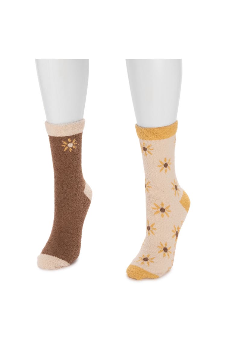 Cozy Compression Gripper Crew Socks 2 Pair Pack, Alternate, color, Cream/Brown