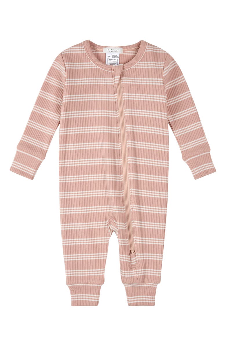 FIRSTS by Petit Lem Stripe Rib One-Piece Pajamas, Main, color, Pink