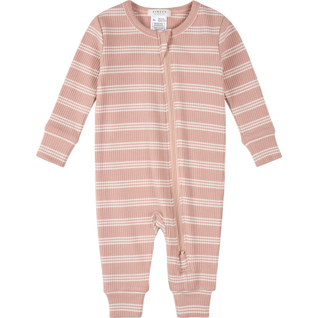 Firsts By Petit Lem Stripe Rib One-piece Pajamas In Pink