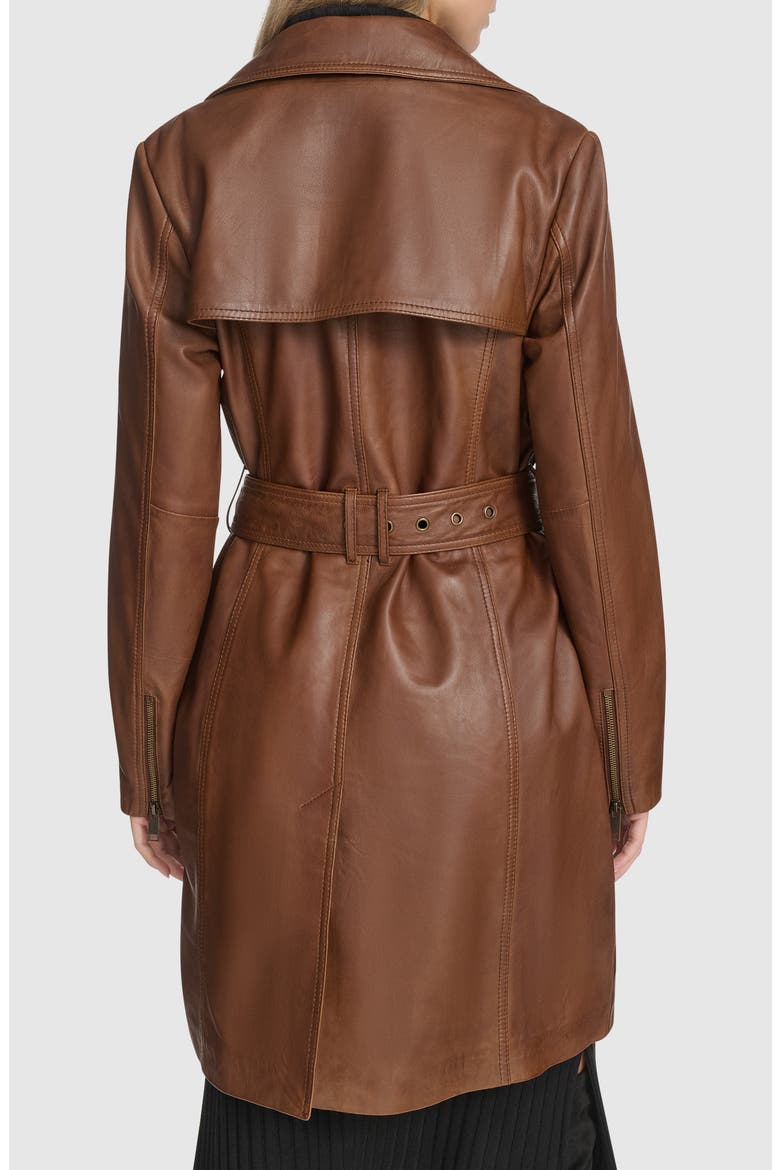 Jacqui Leather Trench Coat, Alternate, color, COGNAC