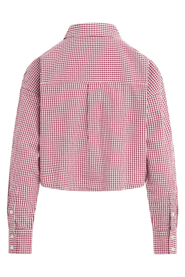 Crop Cotton Gingham Button-Up Shirt, Alternate, color, RASPBERRY/ WHITE