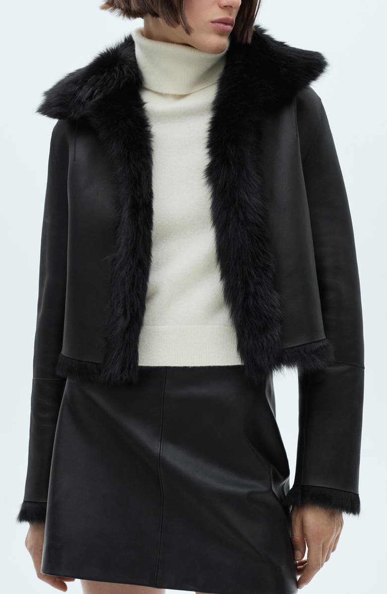 MANGO Reversible Leather & Faux Fur Crop Jacket, Alternate, color, 