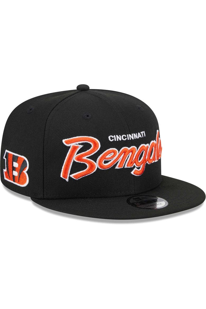 Men's New Era Black Cincinnati Bengals Main Script 9FIFTY Snapback Hat, Main, color, Black