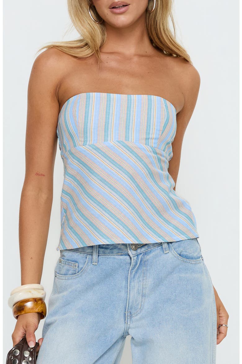 Elery Smocked Strapless Top, Main, color, BLUE STRIPE