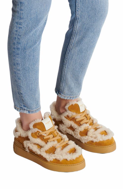 Balmain Shearling-trimmed Suede Sneakers In Brown